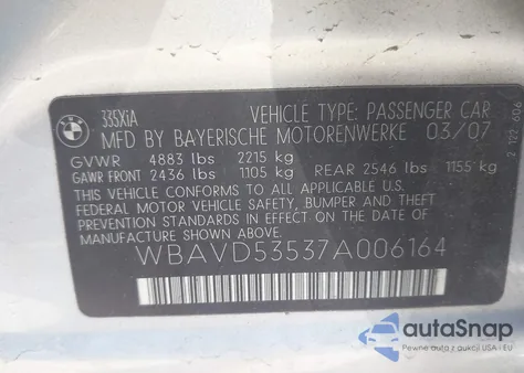 2007 BMW 335Xi from USA, damaged, VIN WBAVD53537A006164